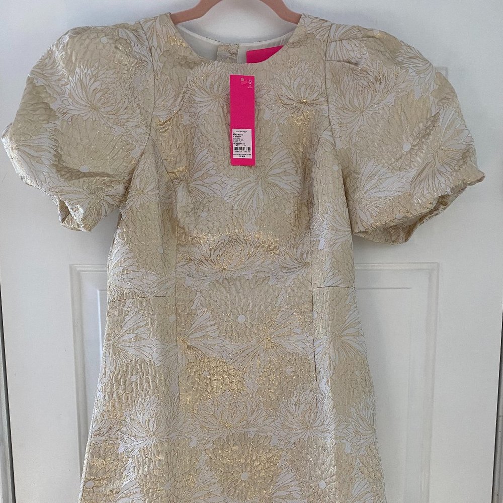 NWT Lilly Pulitzer Ailani dress Gold Metallic/ Full Bloom Brocade, size 8
